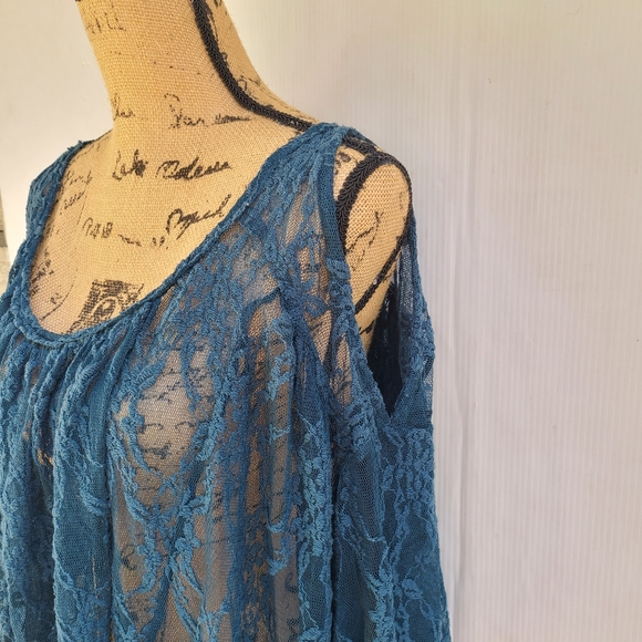 FREE PEOPLE teal lace Lost in Austin Swing Top - Picture 10 of 11